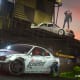 Need For Speed Unbound car drifting with a man shouting into a mega phone